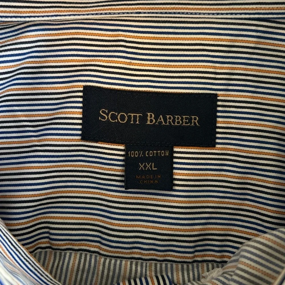 Scott Barber Button Down Shirt Mens XXL‎ Blue Orange Striped Long Sleeve Cotton - Picture 6 of 7
